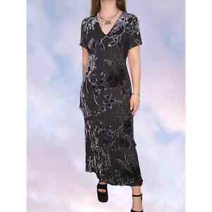 90s Y2k Vtg Long Maxi Layered Flowy Floral Grey Shimmer Burnt Velvet Dress Sz 10