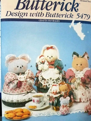 Butterick 5479 CRITTER COOKIE TIN COVERS Mouse Bunny Kitty fabric pattern 1991 - Image 1 of 4