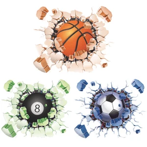 Broken Wall Sports Basketball Billiards Football 3D Bedroom Wall Stickers - Picture 1 of 13