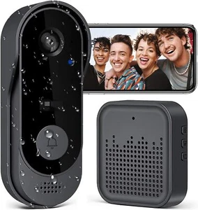 Sonnette sans Fil avec Caméra,1080P WiFi Sonnette Étanche, Batterie Visiophone - Picture 1 of 6