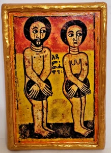 Adán y Eva Eva Raro Bíblico Copto Ortodoxo Icono Arte en Placa de Madera 107 - Imagen 1 de 8