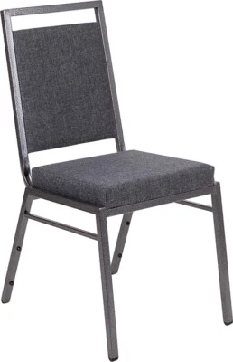 Square Back Stacking Banquet Chair with Gray Fabric and Silver Vein Frame - Imagem 1 de 4