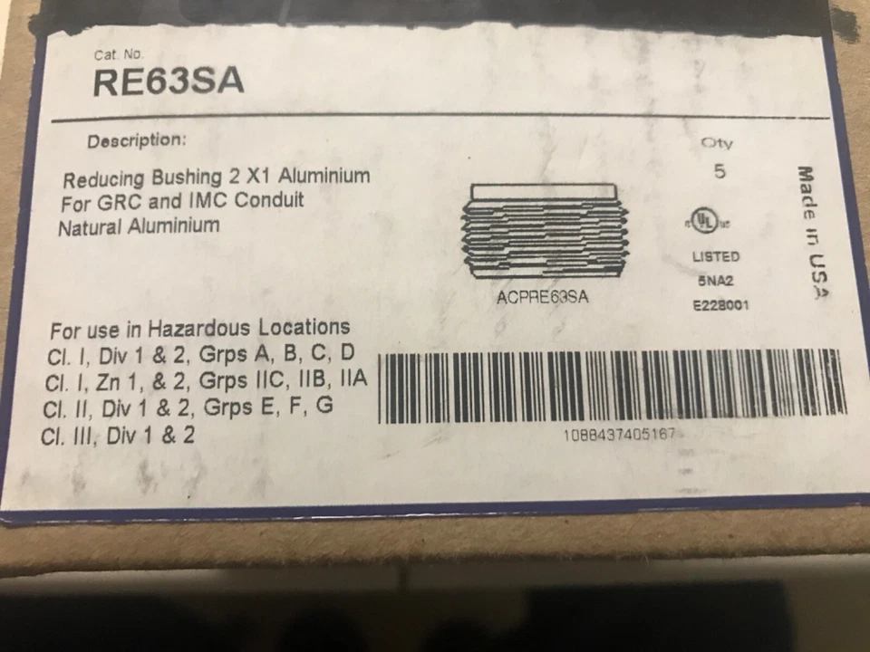 Box of 5 Made in USA RE63SA Conduit Reducing Bushing, 2" - 1", Aluminum - Image 1 of 1