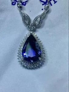 3Ct Pear Cut Lab-Created Blue Sapphire Halo Womens Pendant 14K White Gold Plated - Picture 1 of 4