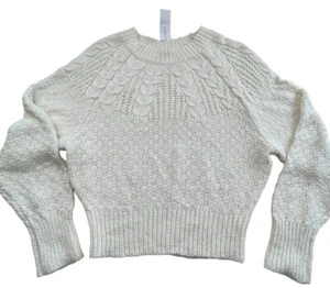 American Eagle Cableknit Sweater Cream womens M new With Tag Long Sleeve Cropped - Picture 1 of 9