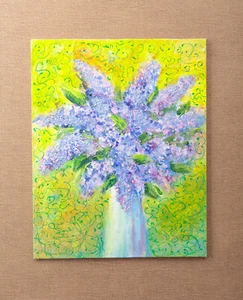 Abstract Lilac in Vase Acrylic Painting on Canvas Panel Artwork By Author Modern - Picture 1 of 2