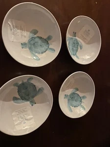 Set 4 insalatiere/zuppiere in melamina Sigurd Olsen tartaruga marina strutturata turchese nuove con etichette - Foto 1 di 11