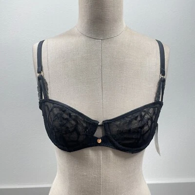 Sujetador Chantelle para mujer 32B negro con aros encaje transparente seguro sin forro ribete satinado Foto 1 de 4