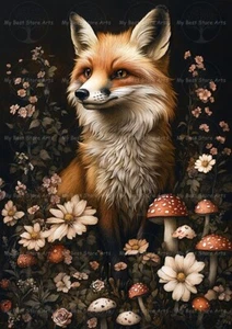 FOX ART PRINT, Animal Fantasy Portrait, Cottagecore Decor, Gothic Forest Poster - Picture 1 of 2