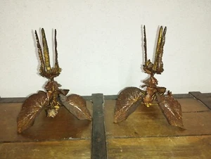 Paire de bougeoir tripode feuillage en bronze Art Nouveau C.1900 eglise - Imagen 1 de 8