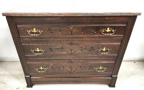 Antique 1800s French Country Granite Top Chest Of Drawers Dresser Nightstand Cover