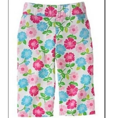 Gymboree Niña Blanco Amapola Estampado Flor Rosa Azul Verde Capri Pantalones Pull On 18-24 Foto 1 de 2