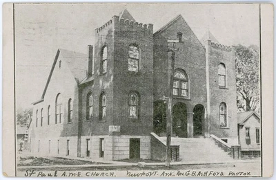 Antigua postal de 1910 de San Pablo africano M.E. Church & Reverend Ashford Newport AR Foto 1 de 2