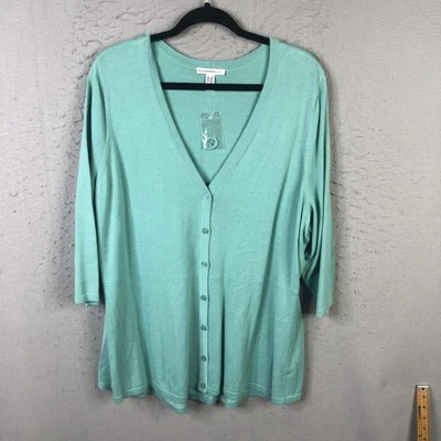 Isaac Mizrahi Live Cardigan Sweater Womens 2XL Green Button Front 3/4 Sleeve - Image 1 of 4