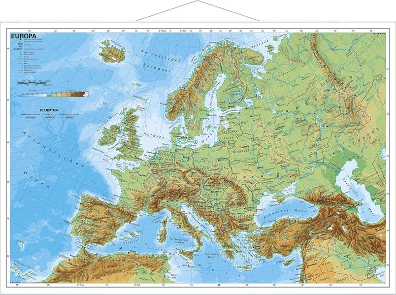 Europa, physisch 1 : 7 500 000. Wandkarte Kleinformat mit Metallstäben | deutsch - Bild 1 von 1