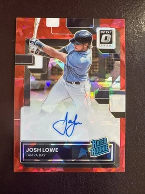 Josh Lowe Rated Rookie Red /25 Auto 2022 Donruss Optic Prizm RC Tampa Bay Rays - Image 1 of 4