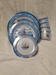 Melamine 20 Piece Set Lighthouse Beach House 5 Piece Setting For 4  - Picture 1 of 6