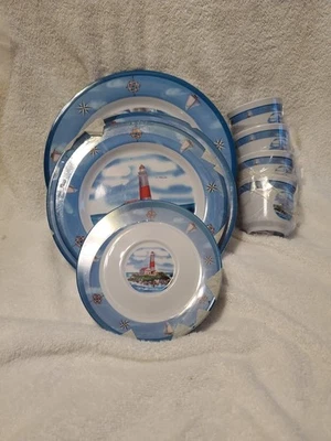 Melamine 20 Piece Set Lighthouse Beach House 5 Piece Setting For 4  - Image 1 of 4