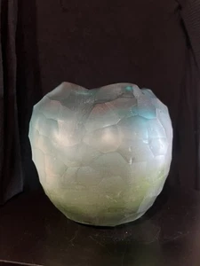 Hand Blown Art Glass Green Beveled Vase - Picture 1 of 5