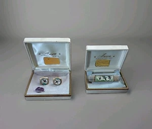 Vintage Anson Mallard Duck Cufflinks and Tie Clasp Jewelry For Men Hand Painted - Picture 1 of 8
