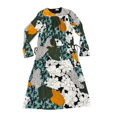 By Malene Birger Floral Print Abstract Print Long Sleeve Midi Dress EU 40 US 10 - Image 1 of 4