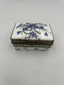 Limoges France Marie Antoinette Porzellan Schmuckschatulle blaue Blumen Vintage - Bild 1 von 10
