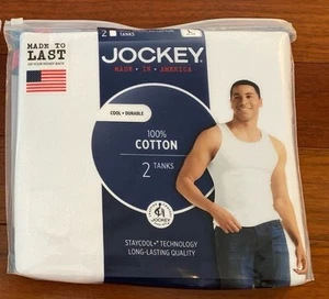 2 Pack Jockey Men's Cotton Tanks Made in America Size Large New - Picture 1 of 7