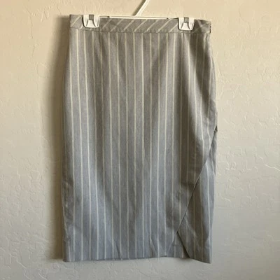 Falda Banana Republic Mujer Alta 10T Gris Midi Imitación Envoltura Oficina Trabajo Rayas Foto 1 de 4