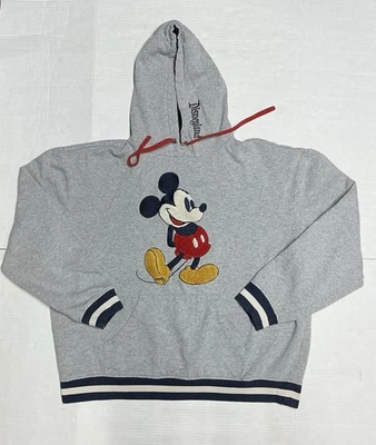 Mickey Mouse Hoodie Size Large Disneyland Gray Embroidered Resort Pockets 3D - Image 1 of 4