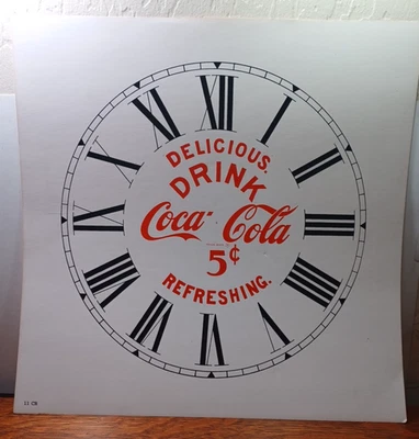 Original Coca Cola “5 cent” Advertising Thin Cardboard Clock Face 13.5” RRGST - Image 1 of 4