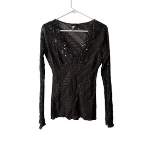 Vintage Too Mi braune verzierte Spitze transparente Babydoll Bluse Größe Medium Y2K - Bild 1 von 7