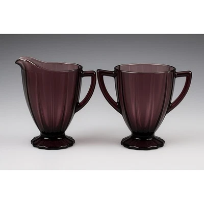 Juego de horquilla y crema vintage Hazel Atlas amatista Newport patas azúcar años 30 Foto 1 de 4