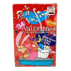 VINTAGE 90S THE REN & STIMPY SHOW 34 VALENTINES CARDS NICKELODEON - Picture 1 of 6