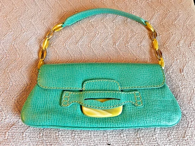 Bolso Tracollina Catena De Colección TOD’S, Cuero Texturizado Verde Azulado, Raro/Impresionante, Bolsa para el Polvo Foto 1 de 4