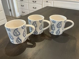 Set of 3 - Pottery Barn Coffee Mug White w/ Blue Paisley Pattern B153 - Picture 1 of 6