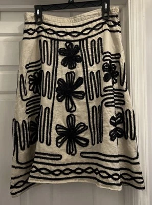 Carole Little Linen Beige /Black Floral Pattern Skirt Lined Size 8 Boho Career - Image 1 of 4