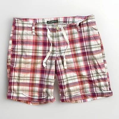 Pantalones Cortos Chinos Mujer EDDIE BAUER 0575 Verano 2013 Rosa A Cuadros Talla 10 Foto 1 de 4