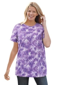 Woman Within Plus Size Perfect Printed Short-Sleeve Crewneck Tee - Picture 1 of 50