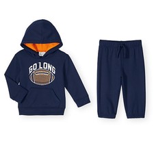 Baby Boys 2 Piece Long Sleeve Sports Themed Graphic Hoodie and Pull On Pan