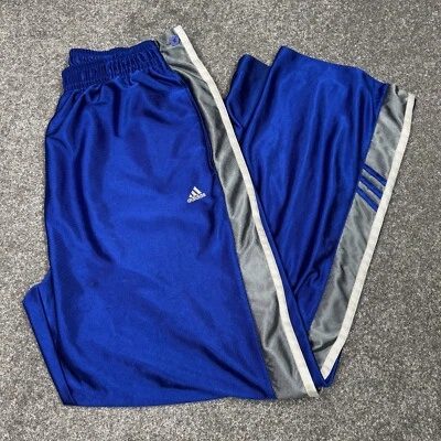 Adidas Pants Men XL Blue Track Logo Gym Work Out Stripes Snap Baggy Wide Y2K - Image 1 of 4