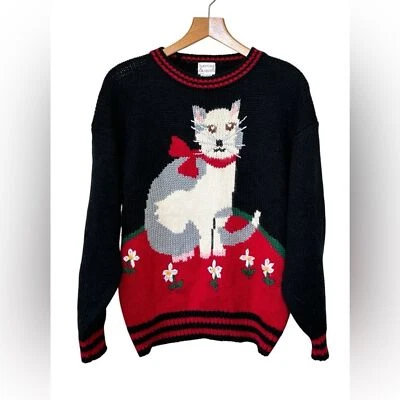 Vintage Hasting & Smith crewneck pullover Cat and Flower sweater. Women’s M - Image 1 of 4