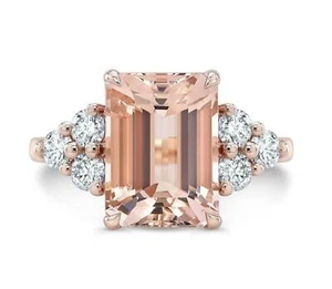 4Ct Lab-Created Emerald Morganite Ring REAL 9ct SOLID Rose Gold Solitaire Accent - Picture 1 of 7