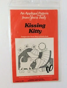 Kissing Kitty Yours Truly Applique Pattern 1977 Kathy Irwin Cat Kitten Baby Girl - Imagen 1 de 4