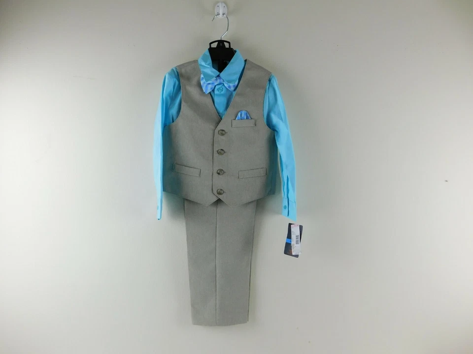 DOCKERS 4 件 西装套装,男孩尺寸 5 裤子、衬衫、背心、领带、口袋方形全新带标签 — 第 1/4 张图片