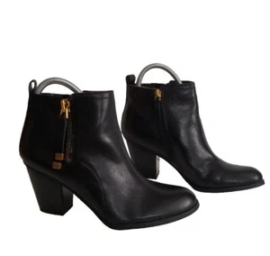 FRANCO SARTO Diana Leather Booties, Block Heel, Black, Size 9.5, Preowned - Picture 1 of 9