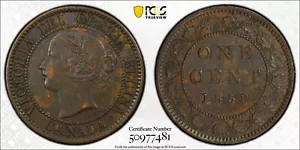 1859/8 Canada large cent PCGS AU53, Turner #OH1/RD4 - Picture 1 of 1