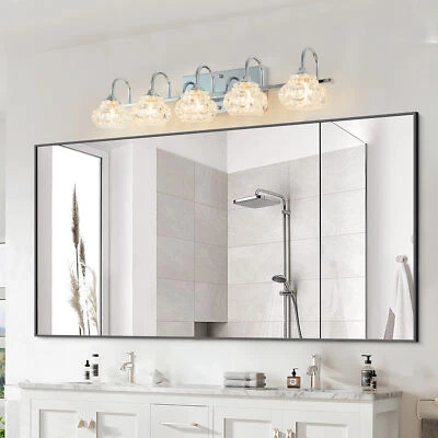 Lámpara de tocador 5 luces 29" níquel para baño cristal pantalla espejo accesorio de pared Foto 1 de 4
