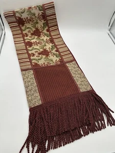 72” Embroidered Tapestry Floral Fringed Deep Red Floral Table Runner - Picture 1 of 8