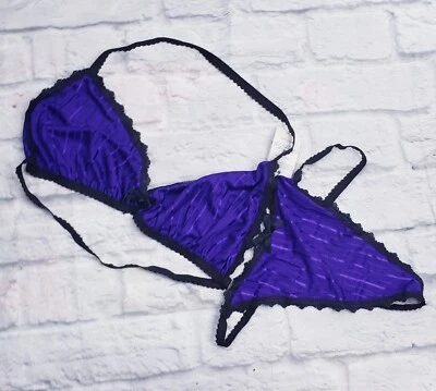 Nancy King Mujer De Colección Lencería Sujetador y Tanga Panty Conjunto De Colección Negro Púrpura Mediano M Foto 1 de 4