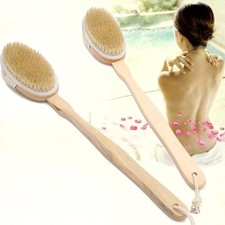 Shower Brush Boar Bristles Exfoliating Body Massager with Long Wooden Handle Hot